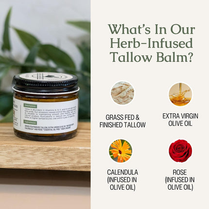 Hearth & Homestead Whipped Beef Tallow for Skin & Face - 100% Grass Fed, Eczema Cream & Body Butter - Organic Olive Oil, Calendula & Rose - Lotion & Hand Moisturizer for Dry Skin, Unscented, 1.3Oz