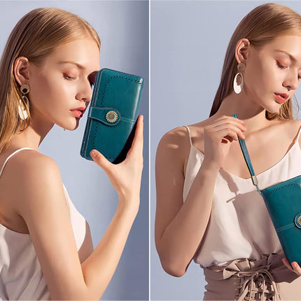 Wallets for Women Leather Credit Card Holder with RFID Blocking Large Capacity Wristlet | with RFID Blocking