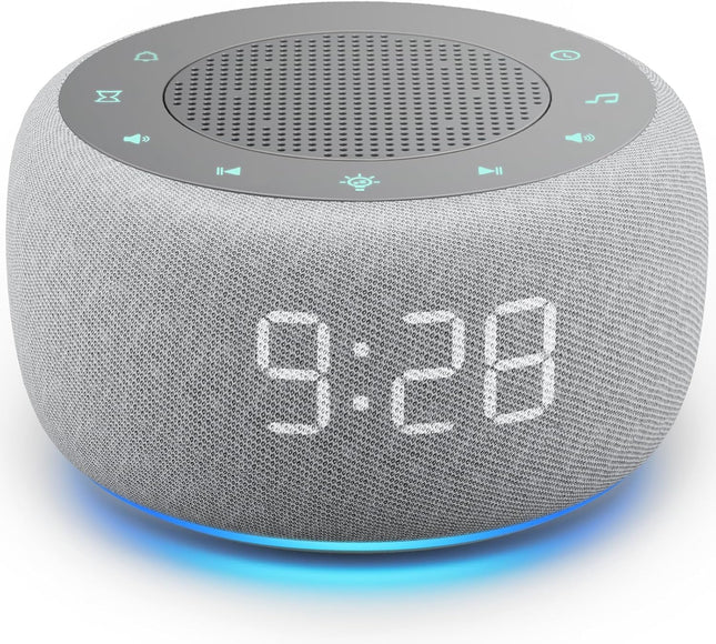 Alarm Clock with Sound Machine for Bedrooms – 2-In-1 White Noise Machine for Sleep, Gentle Wake-Up with Soft Alarm Sounds, Ambient Night Light, Plug-In, Sleep Better, Wake Gently