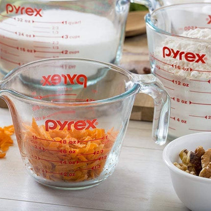 Essentials (3-Pack) Glass Measuring Cups Set, (1, 2 & 4 Cup) Measuring Cups for Prepping, Baking and Cooking, Preheated Oven, Dishwasher, Freezer, and Microwave Safe