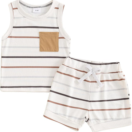 2Pcs Baby Boy Summer Clothes Infant Toddler Beach Outfits Sleeveless Tank Tops Shorts Set