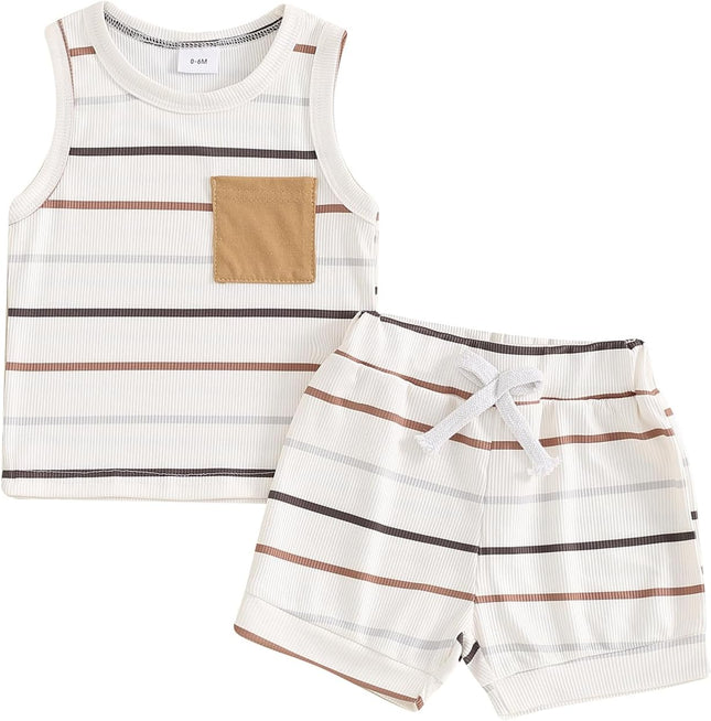 2Pcs Baby Boy Summer Clothes Infant Toddler Beach Outfits Sleeveless Tank Tops Shorts Set