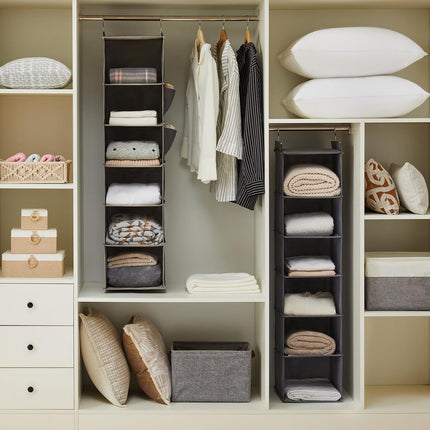 Hanging Closet Organizer and Storage, 6-Shelf, Grey | Dorm Room Essentials for Guys, Clothes Organizer with 2 Side Pockets, Hanging Shelves for Closet Storage, Breathable Fabric