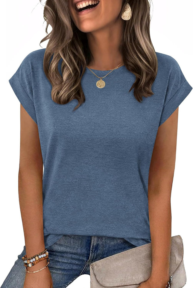 Womens Tops Summer Casual Cap Sleeve Tshirts Shirts Business Dressy Spring Fashion Outfits Trendy Clothes