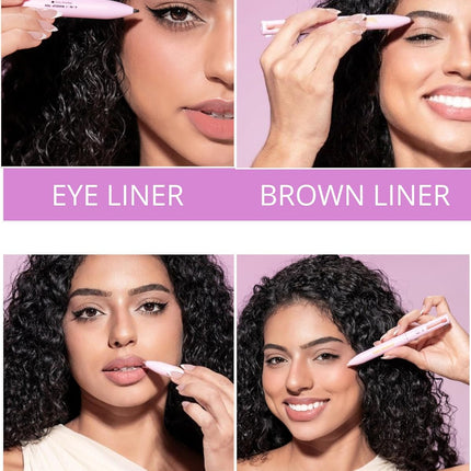 - 4 in 1 Makeup Touch up Pen with Nude Lip Liner, Black Eyeliner, Medium Brown Eyebrow Pencil, and Radiant White Matte Highlighter, Compact Beauty Pen, Smudge Proof, Vegan, Cruelty-Free