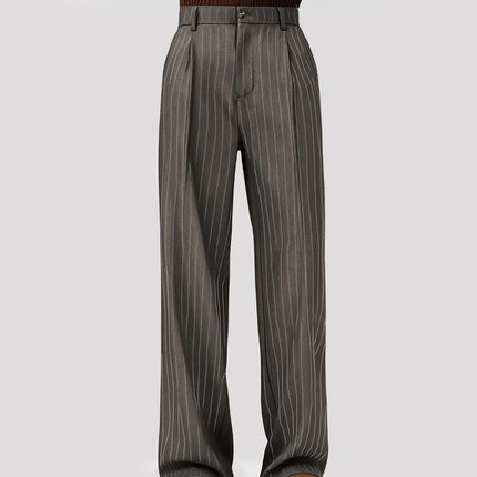 Mens Pinstripe Casual Dress Pants Old Money Wide Leg Baggy Pleated Slacks Elastic Wasist Loose Fit Work Trousers