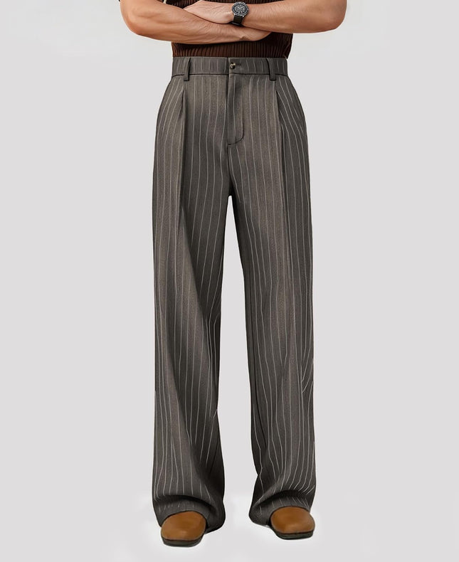Mens Pinstripe Casual Dress Pants Old Money Wide Leg Baggy Pleated Slacks Elastic Wasist Loose Fit Work Trousers