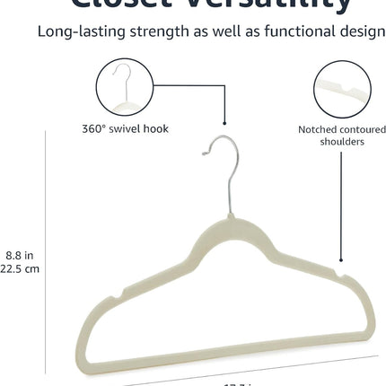 Slim Velvet Non-Slip Space Saving Suit Clothes Hangers, Closet Organizer, Ivory/Beige, 30-Pack