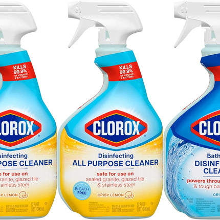 Disinfecting All-Purpose Cleaner 32 Oz and Bathroom Cleaner, Household Essentials, 30 Oz, Pack of 3