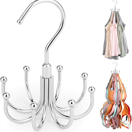 Tank Top Hanger, Rotatable Bra Organzier for Closet, Max 24 Storage Capacity Sport Bras Holder, Metal Space Saving Closet Organizers and Storage, Silver