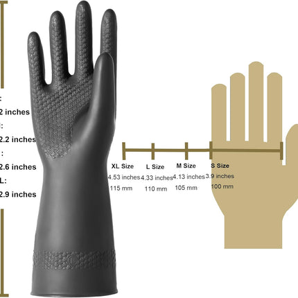 Chemical Resistant Latex Gloves,Cleaning Protective Safety Work Heavy Duty Rubber Gloves, S-M-L-XL Size, Black 1 Pair