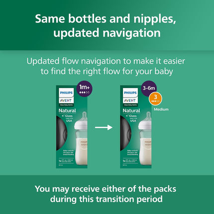 Natural Glass Baby Bottle with Natural Response Nipple (Medium Flow, Flow 3), 8Oz, SCY913/01