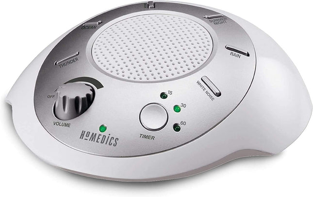 Soundsleep White Noise Sound Machine, Silver, Small Travel Size with 6 Relaxing Nature Sounds, Portable Therapy for Home, Office, Nursery, Auto-Off Timer