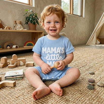 Newborn Infant Baby Boy Summer Jumpsuit Letter Embroidery Short Sleeve Crew Neck Romper Waffle Outfit