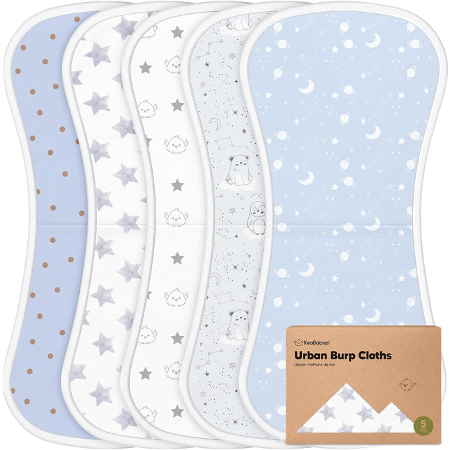 Organic Burp Cloths Baby Boy & Girl, 5-Pack Cotton Burp Rags(Constellation) | Super Absorbent Cotton Burping Cloths for Babies, Soft, Plush, Newborn, Infant Towels, Milk Spit up Rags, Large 21X10