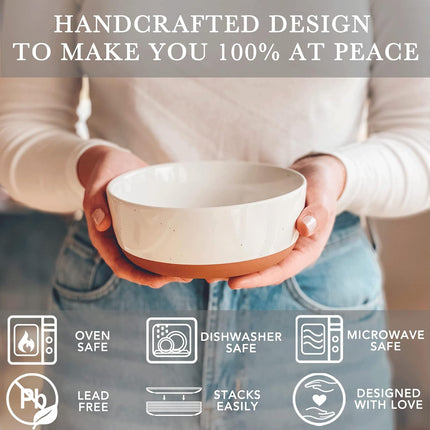 Ceramic Flat Bowls Set of 4-25 Oz- for Soup, Salad, Rice, Cereal, Breakfast, Dinner, Serving, Oatmeal, Etc - Microwave, Dishwasher and Oven Safe Porcelain Bowl for Eating and Kitchen - Vanilla