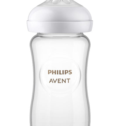 Natural Glass Baby Bottle with Natural Response Nipple (Medium Flow, Flow 3), 8Oz, SCY913/01