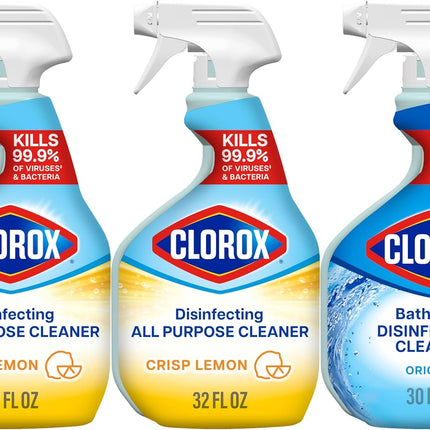 Disinfecting All-Purpose Cleaner 32 Oz and Bathroom Cleaner, Household Essentials, 30 Oz, Pack of 3