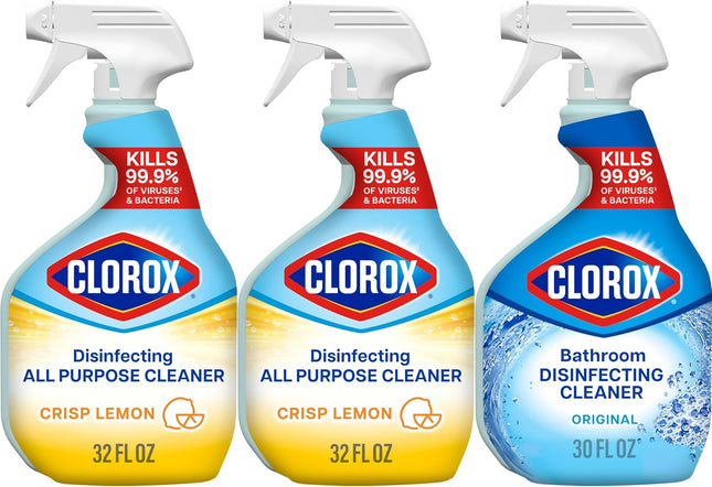 Disinfecting All-Purpose Cleaner 32 Oz and Bathroom Cleaner, Household Essentials, 30 Oz, Pack of 3