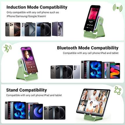 Induction Speaker with Phone Stand 5 in 1 Wireless Bluetooth Audio Green