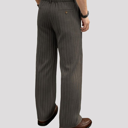 Mens Pinstripe Casual Dress Pants Old Money Wide Leg Baggy Pleated Slacks Elastic Wasist Loose Fit Work Trousers