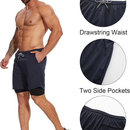 4 Pack Mens 2 in 1 Running Workout Shorts with Liner, Gym Athletic Quick Dry Sport Shorts with Pockets