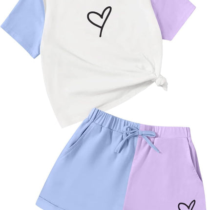 Toddler Kids Girl Clothes Floral Letter Graphic Top + Shorts 2PC Girls Summer Short Set