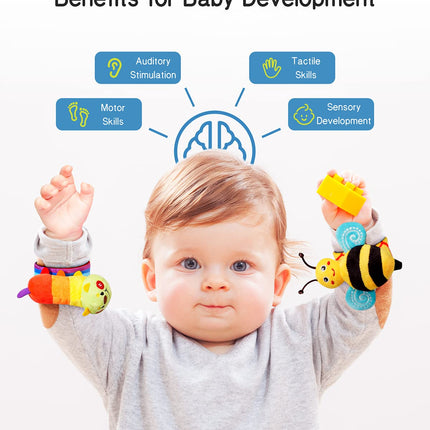 Baby Wrist Rattle Socks and Foot Finder Set, Perfect Baby Toys for 0-12 Months Newborn Boys and Girls as Shower Gifts, Garden Bug Series