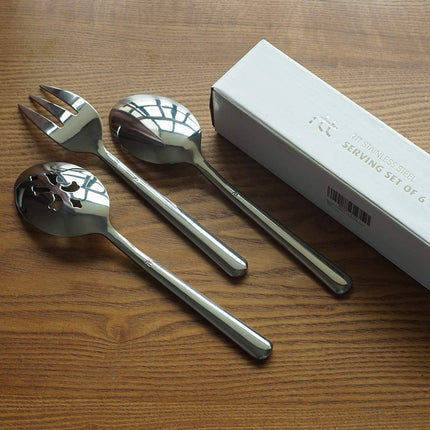 Serving Spoon X 2,Slotted Serving Spoon X 2,Serving Forks X 2, 9 Inch Stainless Steel Catering Serving Utensils for Party Buffet Dinner Banquet Kitchen Basics (Silver Mirror Finish)