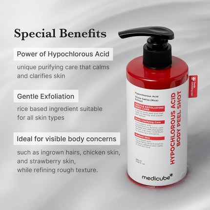 Body Peel Shot with Hypochlorous Acid | Gentle Body Exfoliating Serum for Dead Skin Cells, Rough Patches & Uneven Texture | Rice Extract, Panthenol for Hydrating & Smoothing Care | 9.46 Fl.Oz