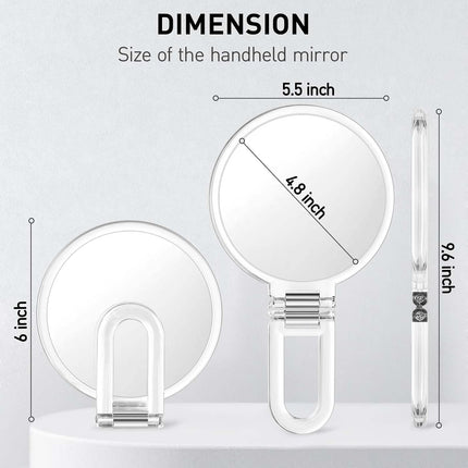 Magnifying Handheld Mirror Double Sided, Magnification Hand Mirrors, Travel Folding Hand Held Mirror, 360°Rotation Pedestal Makeup Vanity Mirror