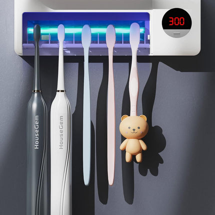 Housegem Toothbrush Holder, Timer Function, 2000Mah Rechargeable Cordless Wall-Mounted Bathroom (White)