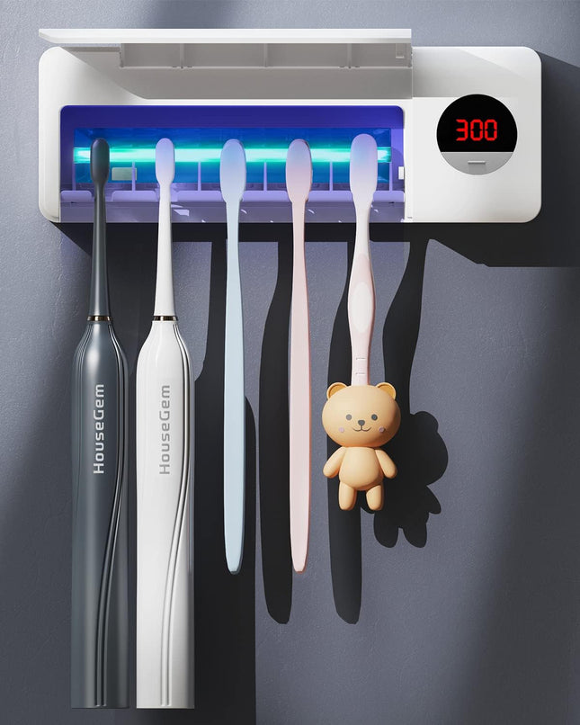 Housegem Toothbrush Holder, Timer Function, 2000Mah Rechargeable Cordless Wall-Mounted Bathroom (White)