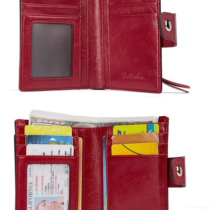 Women Leather Wallet RFID Blocking Bifold Zipper Pocket Wallet Card Case Purse with ID Window