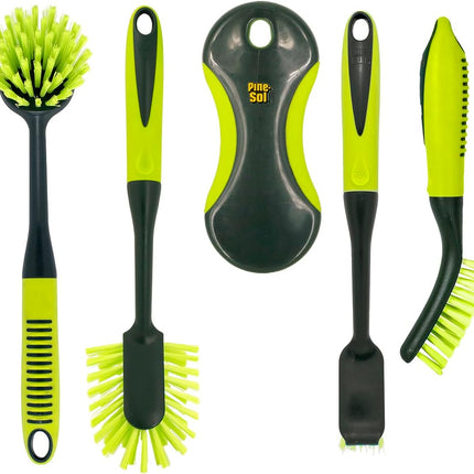 Scrub Brush Set - Long Handle Cleaning Brushes with Heavy Duty Bristles and Comfort Grip - Scrubbers for Kitchen, Household, and Dishwashing, 5 Pieces