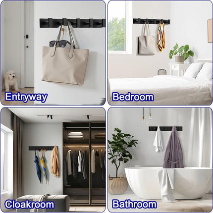 Coat Rack Wall Mount - 5 Coat Hooks, Towel Racks for Bathroom Robes Bags Keys, Hat Rack Wall Towel Hooks Organizer Essential (Black)