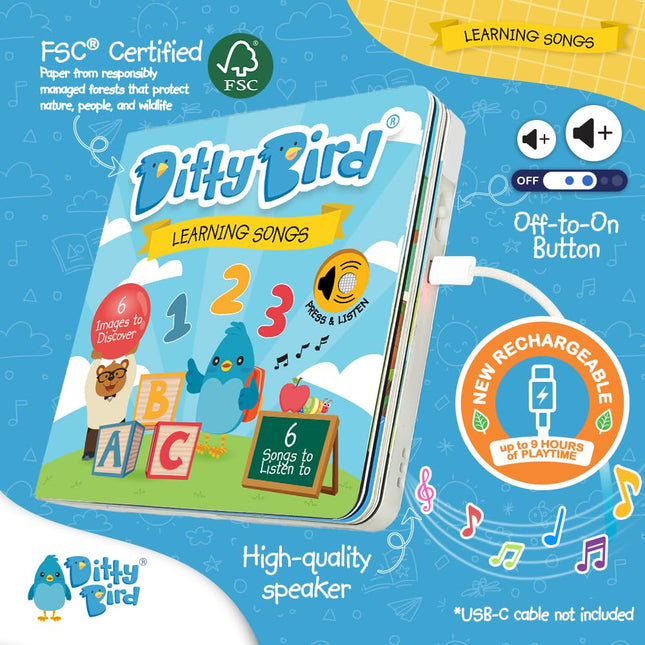 Ditty Bird | Learning Songs | Interactive Musical Book for Toddlers 1- 3 | ABC Sing-Along Boardbook for Baby