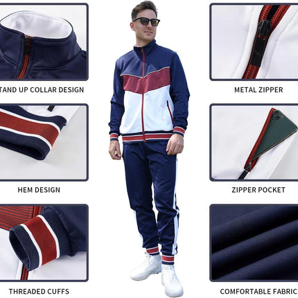 Men'S Casual 2 Piece Tracksuit Sets Long Sleeve Full Zip Jacket and Sweatpants Jogging Sport Outfits Sweatsuits