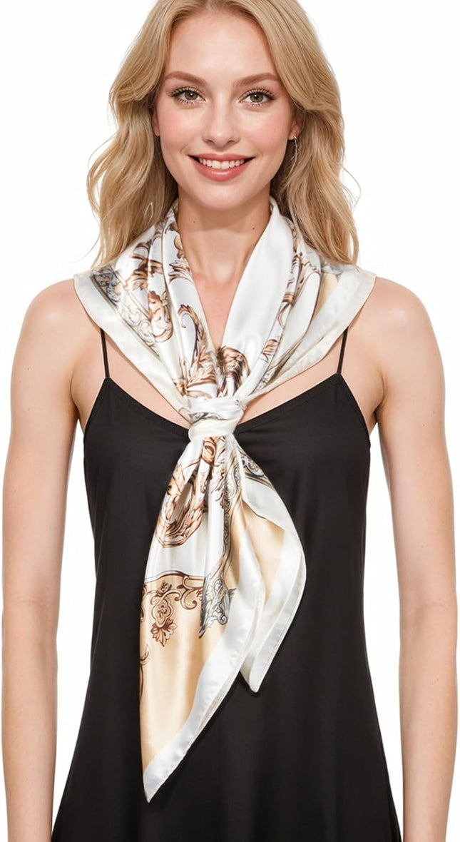 Head Scarf for Women like Silk Scarf Hair Scarf Printed Square Scarf Bandanas for Women 35 Inches