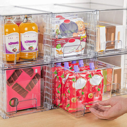 4 Pack Large Stackable Storage Drawers,Easily Assemble Acrylic Bathroom Closet Undersink Organizers and Storage,Plastic Bins for Kitchen Cabinets,Pantry,Makeup,Medicine Organization