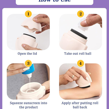 Sunscreen Applicator, Refillable Roll on Sponge Sunscreen Applicator for Kids, Bpa-Free Silicone Lotion Applicator for Body Lotion, Portable Sunblock Buddy Brush with Protective Caps for Travelers
