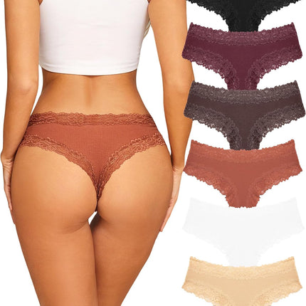 Womens Cotton Underwear Sexy Lace Brazilian Panties Soft Breathable Cotton Bikini for Ladies 6 Pack