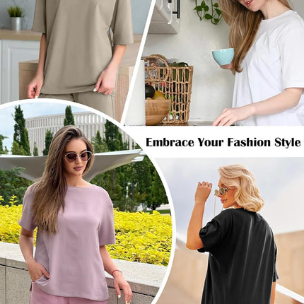 1/2/4 Pack Oversized Tshirts for Women, Loose Fit Crew Neck Summer Baggy Tops Workout Tees plus Size T Shirts