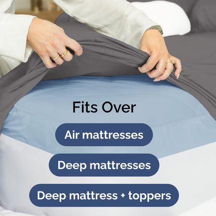 Extra Deep Queen Sheet Set - 6 Piece Breathable and Cooling Sheets - Grey | Hotel Luxury Bed Sheets Set, Easy & Secure Fit, Ultra-Soft, Wrinkle & Fade Free, Comfy Sheets Set with Extra Deep Pockets