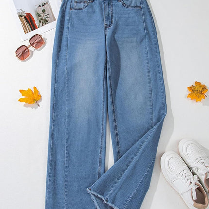 Women'S Wide Leg Jeans High Waisted Stretchy Raw Hem Zimbaplatinum Denim Pants