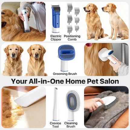 Dog Grooming Kit with Vacuum, 15000Pa Pet Hair Clipper and Shedding Brush, 2L Capacity, White