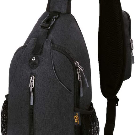 Crossbody Sling Backpack Sling Bag Travel Hiking Chest Bag Daypack (Black)