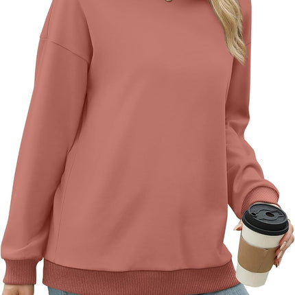 Sweatshirts for Women Crewneck Long Sleeve Loose Fit Tops Color Block Ribbed Trim Fashion 2025