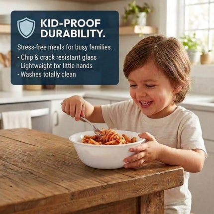 Vitrelle 28-Oz Soup/Cereal Bowls Set of 6 Chip & Crack Resistant Dinnerware Bowls for Soup, Ramen, Cereal and More, Triple Layer Glass, Winter Frost White
