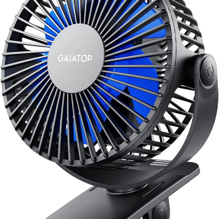 Portable Clip on Fan Battery Operated, Small Powerful 3 Speed Quiet 360° Rotate, USB Rechargeable Mini Personal Cooling Fan for Desk Table Home Office Stroller Camping Women Gifts Black Blue